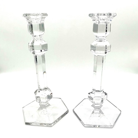 A Set of Two Vintage Val St. Lambert Belgian Crystal Candle Holders - Picture 1 of 7